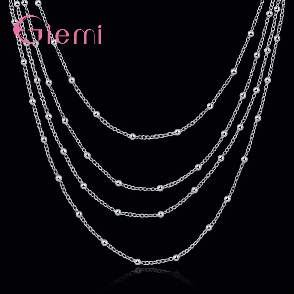 Genuine 925 Sterling Silver Women's Vintage Simple Design Four Layers Long Chain Necklace For Women Bridesmaid Jewelry Present |