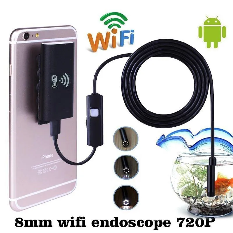 

HD 2.0MP 8mm 2M Tube Waterproof Wifi Wireless [not usb ] Endoscope For iOS Android Phone Iphone PC Endoscope micro mini Camera