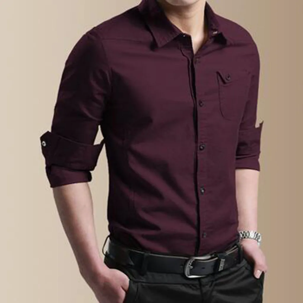 Womail рубашка Мужская модная деловая рубашка тонкая пуговица с длинным рукавом платье рубашки удобный подарок на каждый день Высокое качество Daily2019 A22