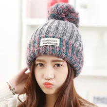 Зимние шапки, женские вязаные шапки, зимние шапки для девочек, шапки с помпоном из кусков, женские шапки, теплые шапки Skullies Beanies, шапки