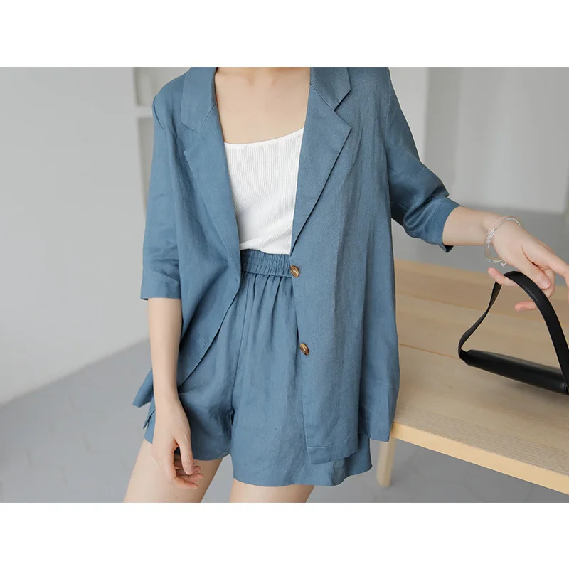 Summer 2019 New Korean Version of Loose Casual Thin Linen Middle Sleeve Suit Lapel Jacket Women Jackets and Coats Suit