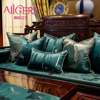 

Avigers Chinese Style Dark Green Cushion Covers Soft Embroidery Lotus Flower Leaf Pillow Cases Home Decorative for Sofa