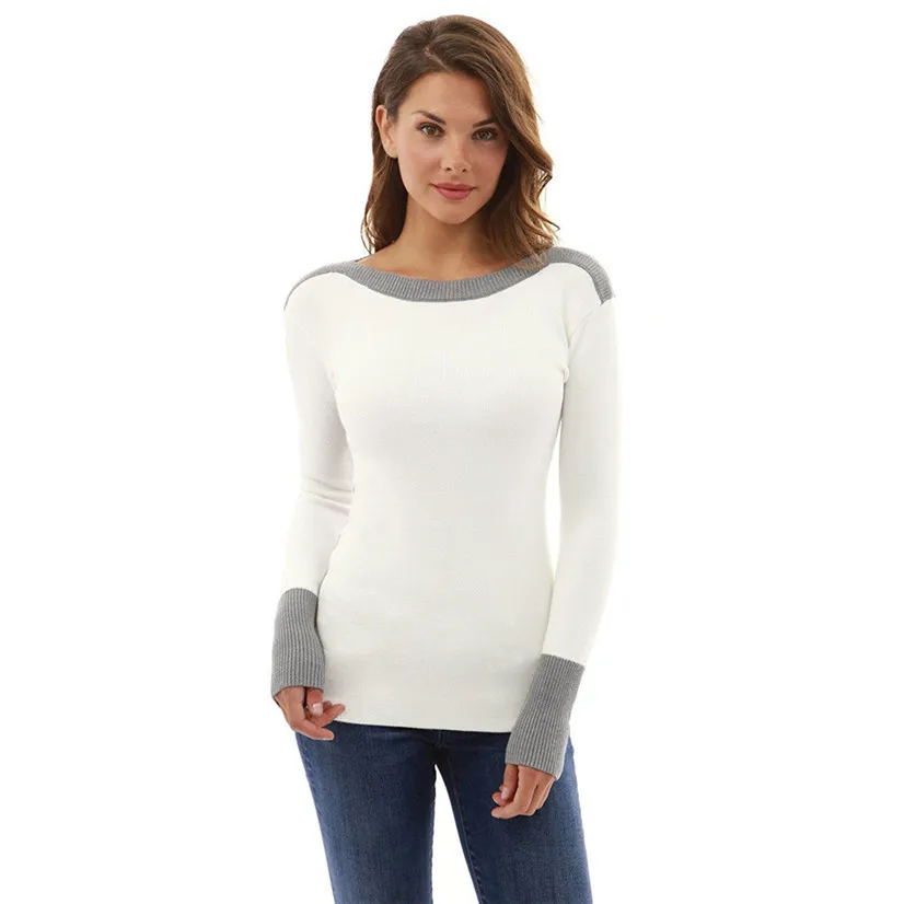 

Womens Sexy O Neck Fight Color Long Sleeve Jumper Sweaters Blouse Tops Drop Shipping oct30