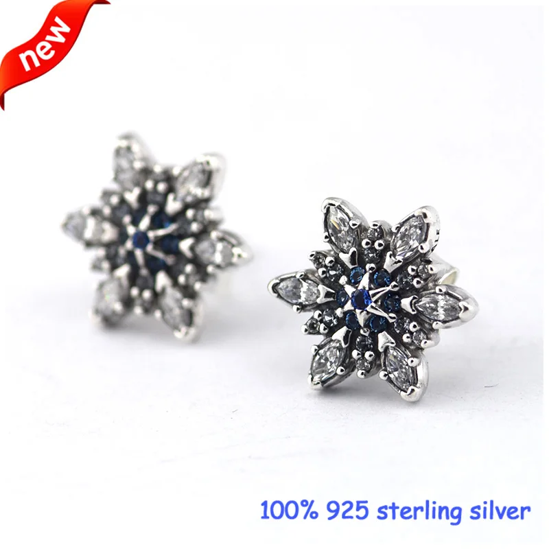 Buy Snowflake Stud Earrings With Blue Crystal 100 925
