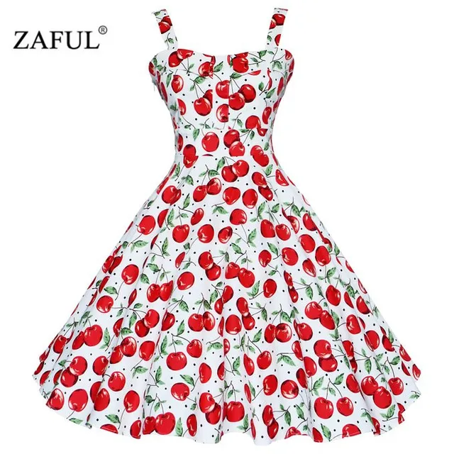 ZAFUL 4XL Женщины Летнее Платье Без Рукавов Повседневная Ретро Vintage 1950 s 60 s Вишня Большие Качели Мини Цветочные Платья Большой плюс Размер
