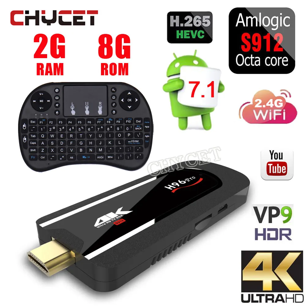 melhor H96 Pro mini pc Smart TV box Android 7.1 Amlogic Octa Núcleo 2 S912 gb DDR3 8g ROM H.265 4 k Pequeno Media Player 2.4g WIFI tv vara