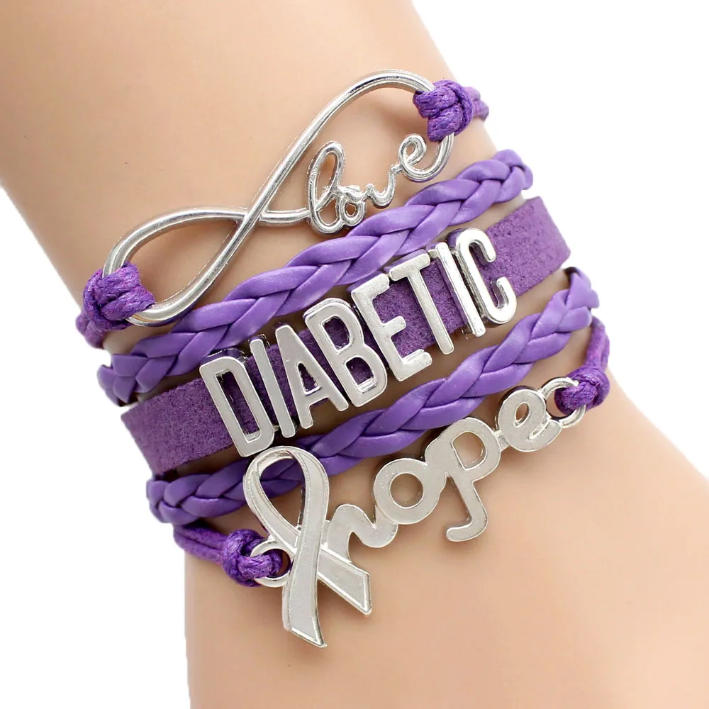 

Custom-Infinity Hope DIABETIC Bracelet Awareness Hope Charm Leather Men Bracelets & Bangles Gift For Men Women Jewelry