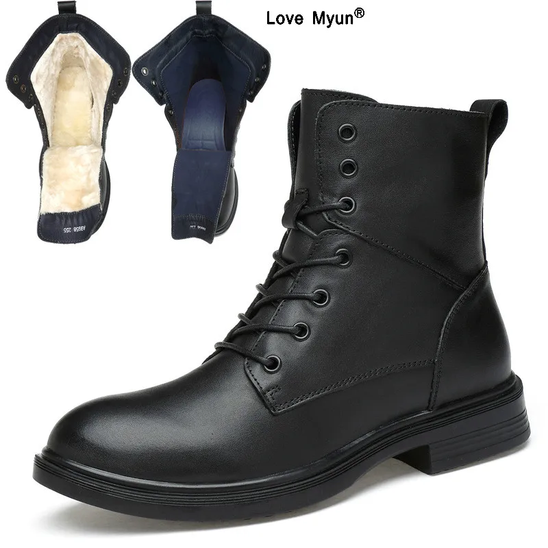 Koop Big Size Mannen Warme Laarzen Hoge top Mannen Militaire Laarzen Super Kwaliteit Winter Mannen Echt Lederen Laarzen hout land schoenen