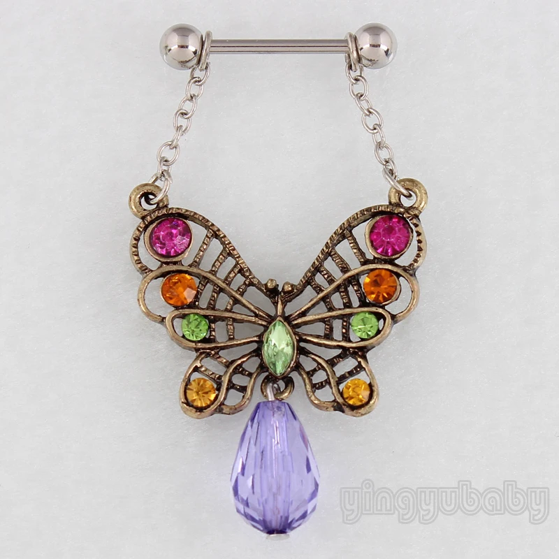 Retail 2 pieces/lot Nipple ring butterfly Body piercing jewelry Nickel