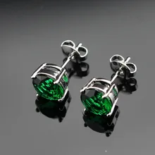 Круглые серьги-гвоздики серебряного цвета с Зелеными камнями для женщин, ювелирные изделия с кристаллами, рождественский подарок, коробка