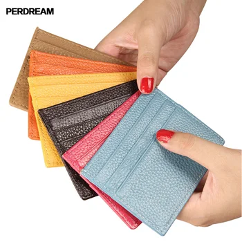 

PERDREAM Cowhide Square Card Holder for Woman and Man Solid Slim Mini Open Wallet Soft Surface Coin Purses Credit Card Holder