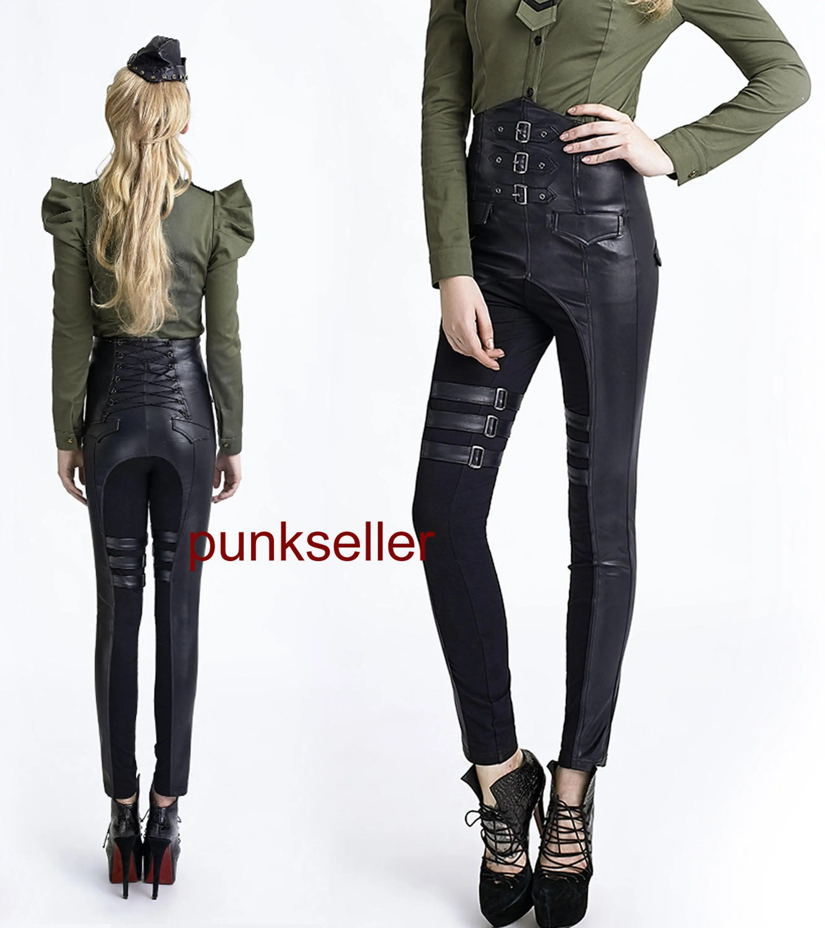 Punk Gothic Rock high waist pants Gothic sexy women Unifom steampunk