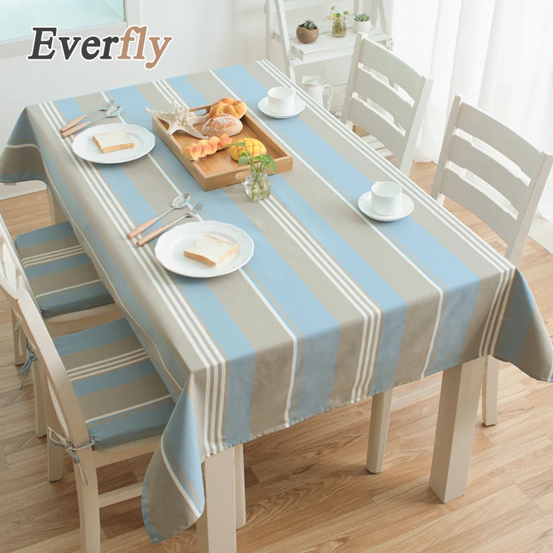 

Everfly Tablecloth Europe Striped Home Decor Polyester Printed Rectangular Table Cover with Lace Edge