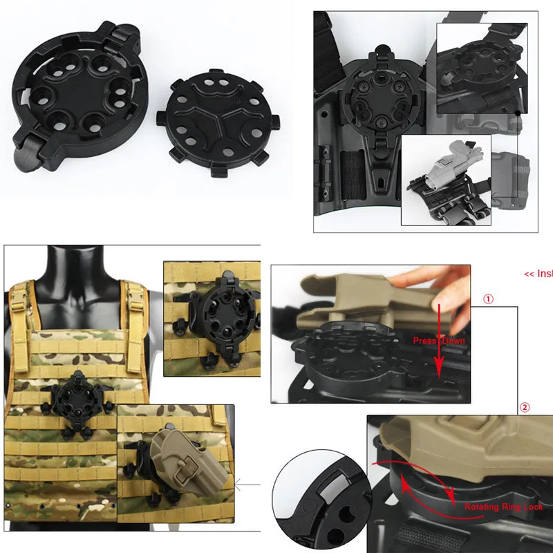 

2017 New Tactical holster platforms mount your holster at any of the 360 degree angles for vest