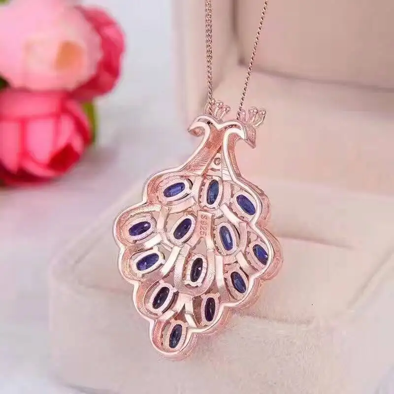  Saphir bleu naturel pendentif grenat rouge naturel pendentif collier 925 argent sterling élégant Co