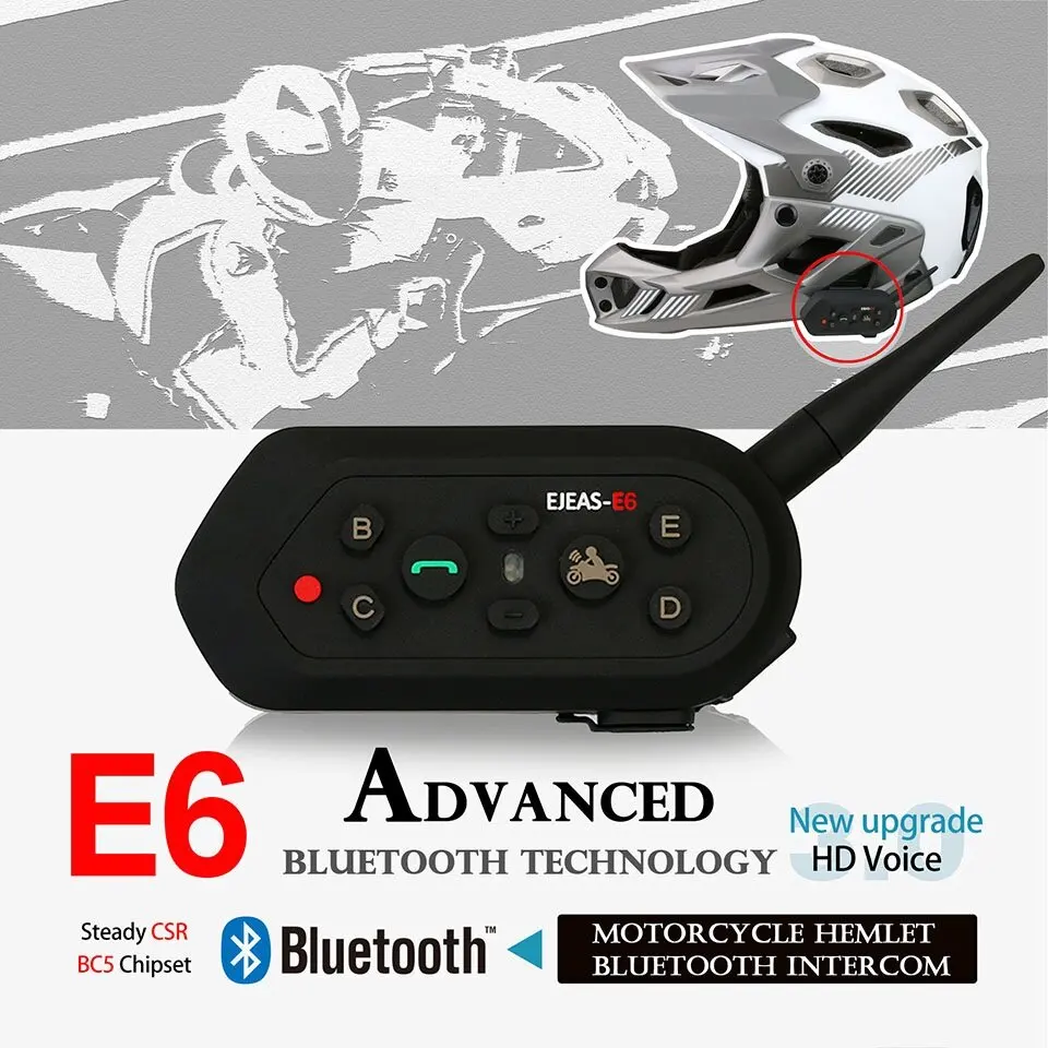 EJEAS 2 шт. E6 Bluetooth гарнитура для мотоциклетного шлема 1200 м Беспроводная рация