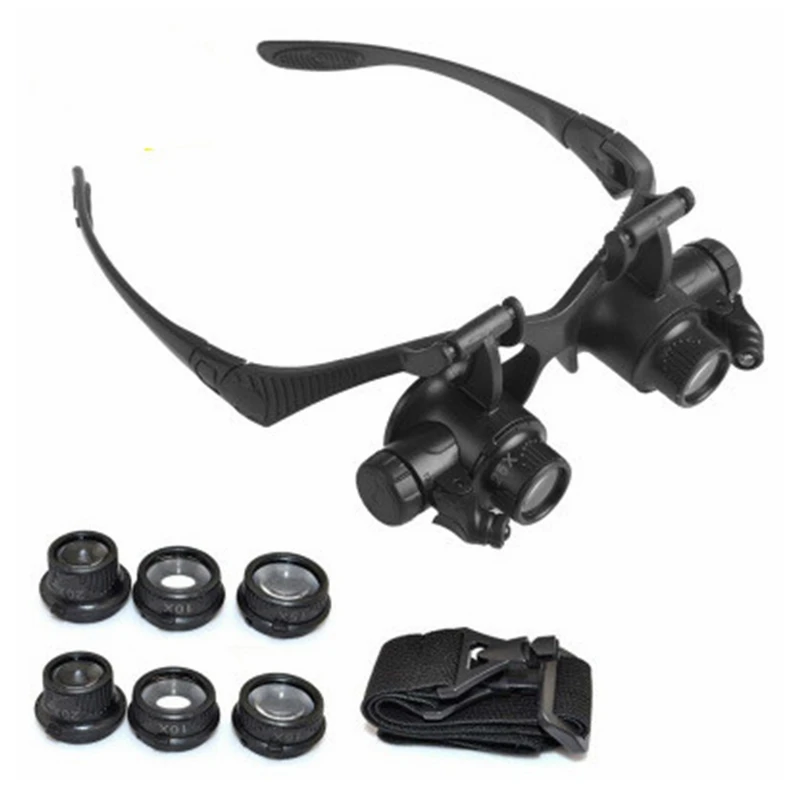 

10-25x Magnifier Professional Head Wearing Loupe Illuminated 6 Set Replaceable Lens Jewelry Clock Repair Magnifier With Led Tool