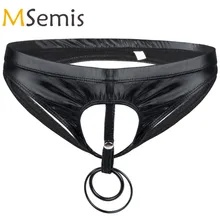 Купальники для мужчин, гей, нижнее белье, трусы, бикини, купальник, стрейч, нижнее белье с отверстием для пениса, o-образные кольца, Лакированное кожаное нижнее белье