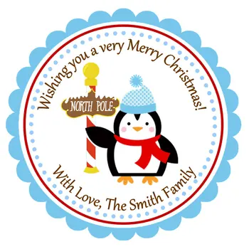 

Personalized Penguin Stickers, Christmas Stickers, North Pole, Holiday labels, Christmas, Chirstmas Home Gift Box decor Santa