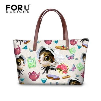 

FORUDESIGNS Girls Beach Bag Handbag Casual Women Bags Cute Cat Print Ladies Handbags Large Shoulder Bags Ladies Tote Satchel