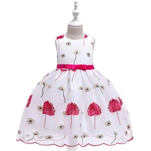 Платья принцессы с вышитыми листьями и цветами для девочек, детское платье-пачка с большим бантом для свадебной вечеринки, торжественное платье для девочек-подростков, L5140