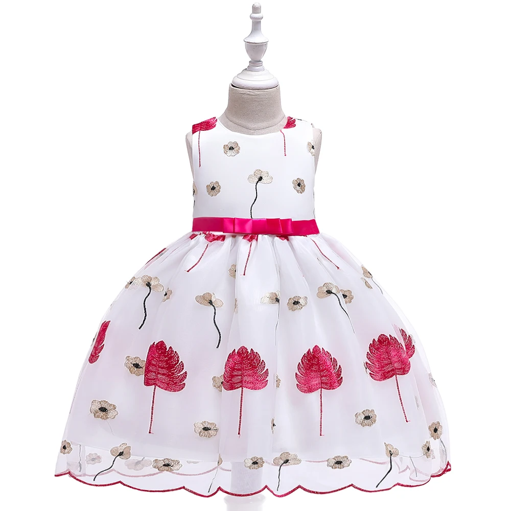 

Leaves Flowers Embroidered Princess Dresses for Girls Kid Baby Tutu Big Bow Wedding Party Girl Teen Formal Baby Dress L5140