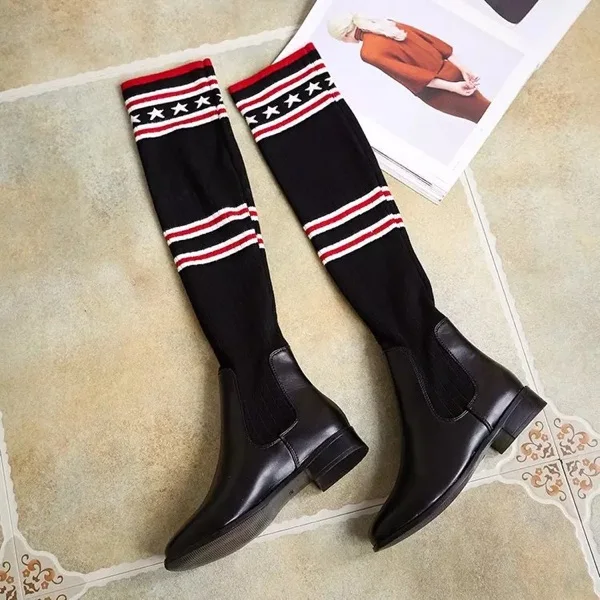 Europea Del Bootas Short Sobre Elástico long Botas Cristal Estrella med Tejido Mujer Rodilla La Boot Rayas Bota Boot Famosa Marca Tobillo Calcetín Boot rwIrqC