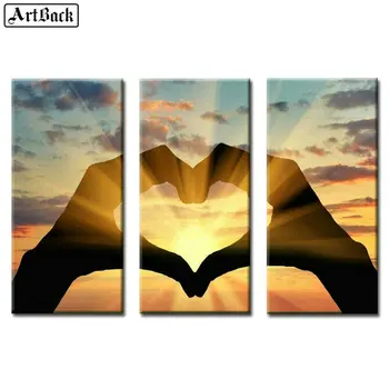 

Triptych heart sunset landscape 5d diamond painting full square diamond embroidery world map diy 3d mosaic artwork 20x40cm x3pcs