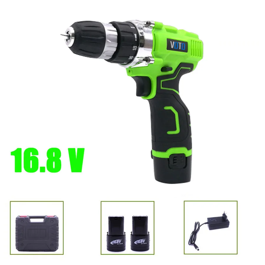 

VOTO V6 2*Battery Rechargeable Cordless Drill Electric Screwdriver Set Lithium Power Tools Screw Gun Driver 16.8V Green Case