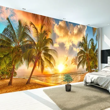 

Custom 3D Nature Mural Wallpaper Nature Scenery For Walls Sunset Sea Coconut Beach HD Background Wall Living Room Wall Papers 3D