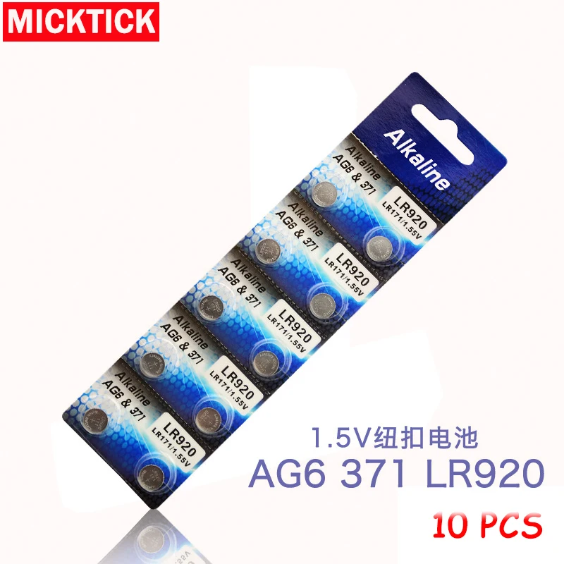 

new 10pcs/lot AG6 Button Battery Electronic Remote Control 1.55V LR920 SR920SW V371 SR927 171 Button Coin Cell Batteries