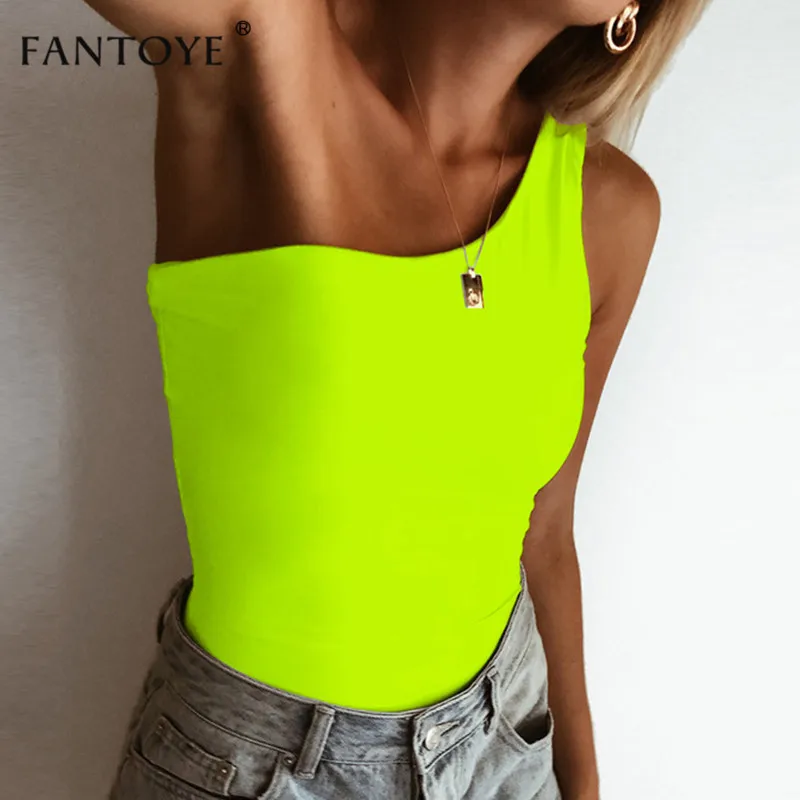 Fantoye مثير واحدة الكتف الفلورسنت ارتداءها النساء أزياء الصلبة الأساسية Bodycon حللا السروال القصير السيدات بسط وزرة قمم Fantoye مثير واحدة الكتف الفلورسنت ارتداءها النساء أزياء الصلبة الأساسية Bodycon حللا السروال القصير السيدات بسط وزرة قمم