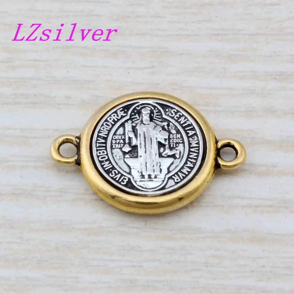 

50 pcs Zinc Alloy St Benedict of Nursia Patron Against Evil Medal Connector DIY Jewelry 15x21mm E-1
