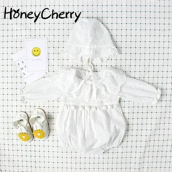 

2020 Baby Bodysuits Spring And Summer New Girl Baby Jacquard Lace Kazakhstan Cotton Long Sleeved Continuous Crawling Suit