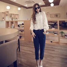 Осенние джинсы женские свободные осенние шаровары брюки джинсы для женщин в стиле бойфренд модные синие джинсы с высокой талией женские