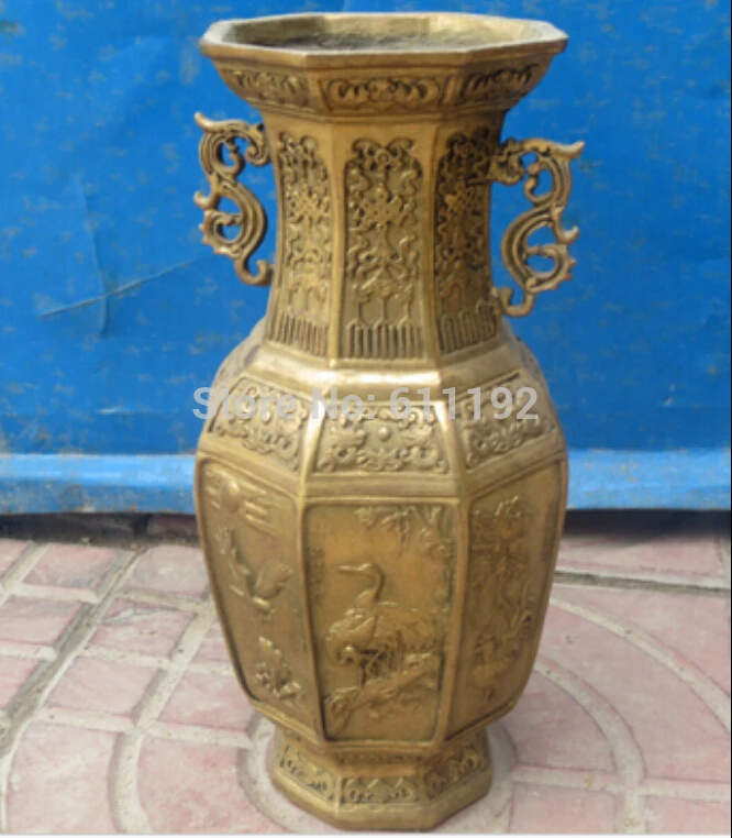 

Asian famous hand-carved many animal home decor vase,Brass eight angular bottle