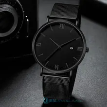 Черные наручные часы Мужские часы Бизнес платье брендовые наручные часы из нержавеющей стали Мужские кварцевые часы для мужчин часы с календарем