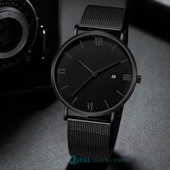 

Black Wrist Watch Men Watches Business Dress Brand Wristwatch Stainless Steel Male Quartz Watch For Men Clock Hour With Calendar
