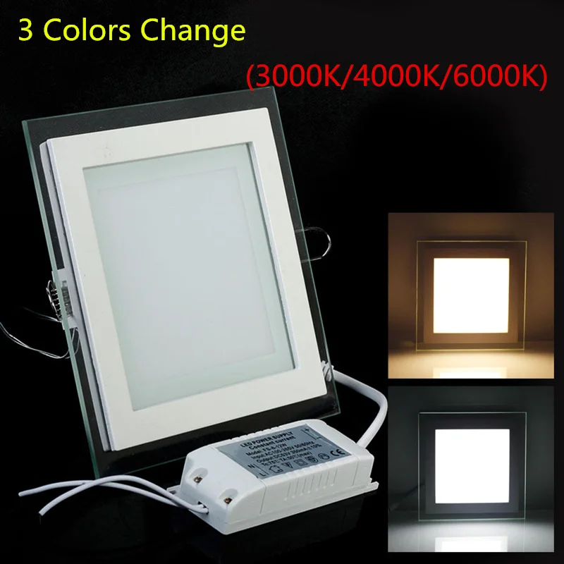 

3 Colors Change (3000K/4000K/6000K) 6W 9W 12W 18W Square LED Ceiling Panel light AC85-265V Glass LED Downlight Recessed Lamps