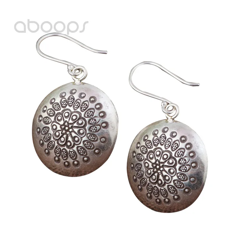 

Ethnic 925 Sterling Silver Round Dangle Earrings for Women Girls Free Shipping