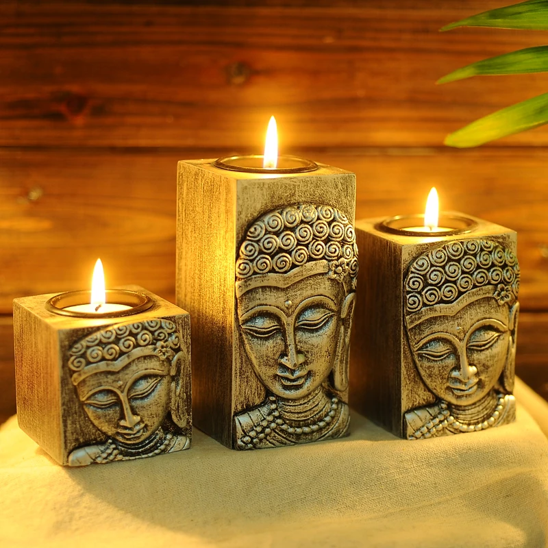 Деревянный подсвечник в виде Будды|wood candle holder|candle holderswood |