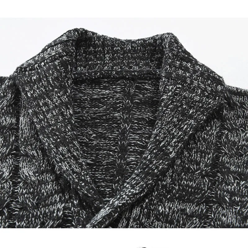 Осень стильный мужской вязаный кардиган средней длины Повседневный приталенный теплый Однотонный свитер на пуговицах пальто