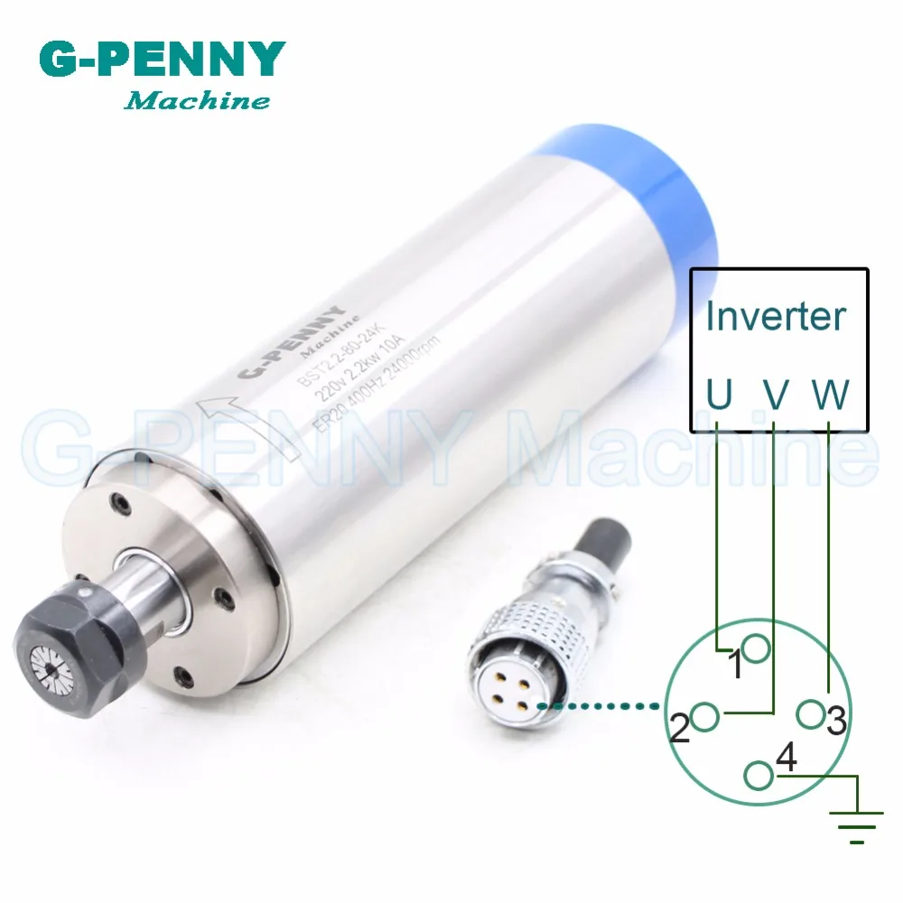 2.2KW ER20 мотор шпинделя с водяным охлаждением CNC 4 подшипника 80x230 мм& 2.2KW VFD/инвертор частоты и 80 мм шпиндель круглый зажим Кронштейн