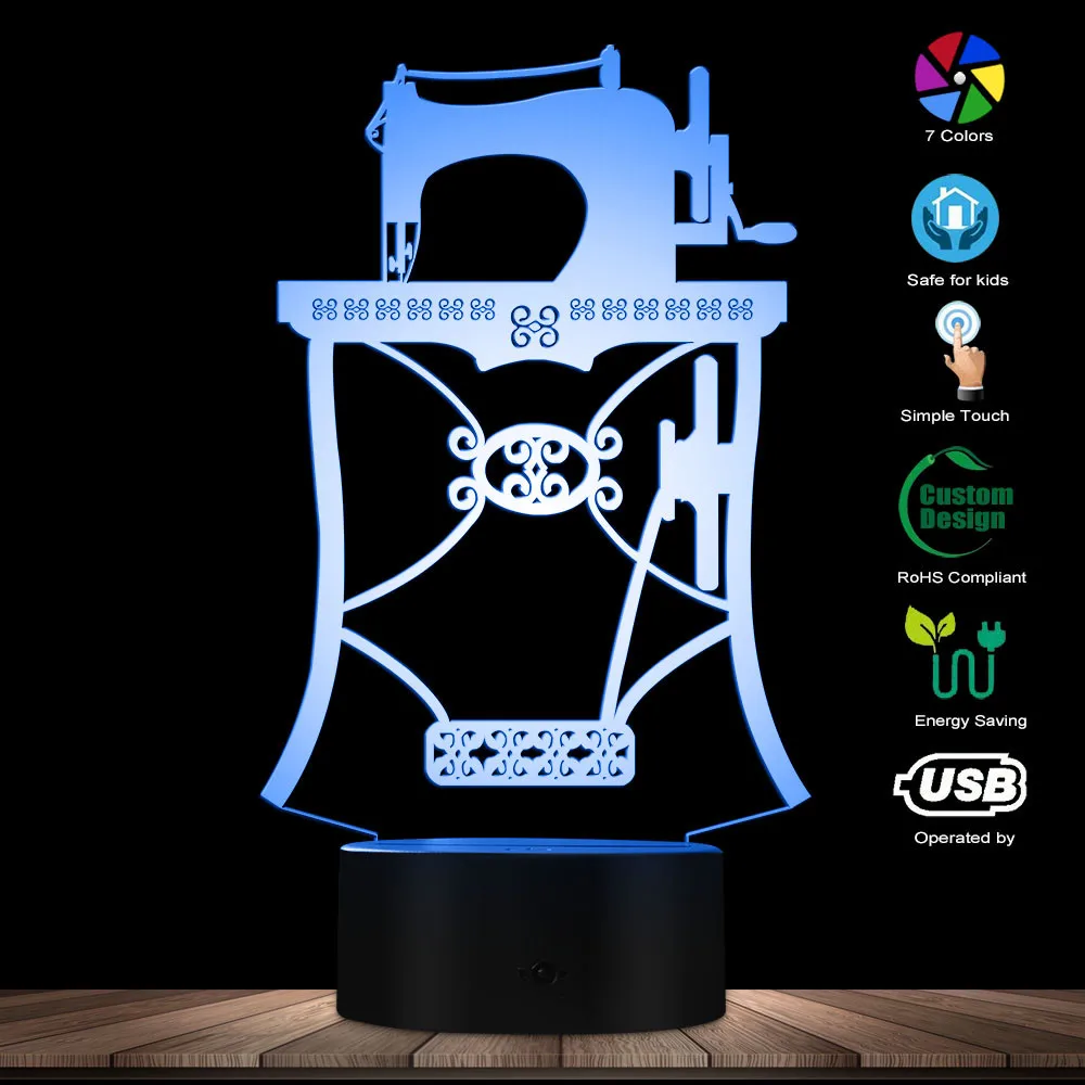 Швейная машина разработана лампа 3D Оптическая иллюзия Новинка свет ателье швейные инструменты квилтинг настольная лампа современный свет