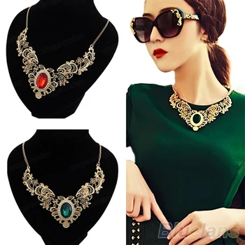 New Luxury New Women&#039;s Lady  Crystal Hollow Out Flower Pattern Choker Bib Necklace Red Green Hot Selling 1NUH 6ORV