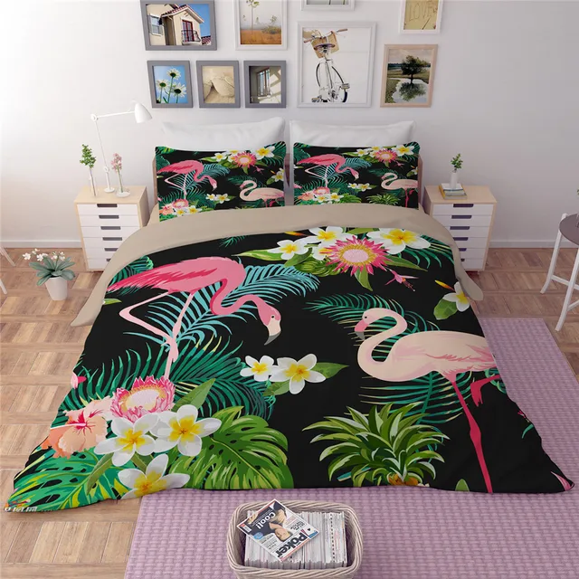 Flamingo Flower Leaf Bedding Sets Tropical Plant Quilt Cover King Flamingo Flower Leaf Bedding Sets Tropical Plant Quilt Cover King Size Home Textile Bed