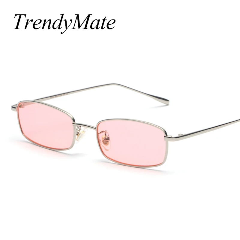 

Fashion Small Rectangle Sunglasses Men Brand Designer Metal Frame Clear Pink Red Lens Sunglasses Women UV400 Glasses 1283T