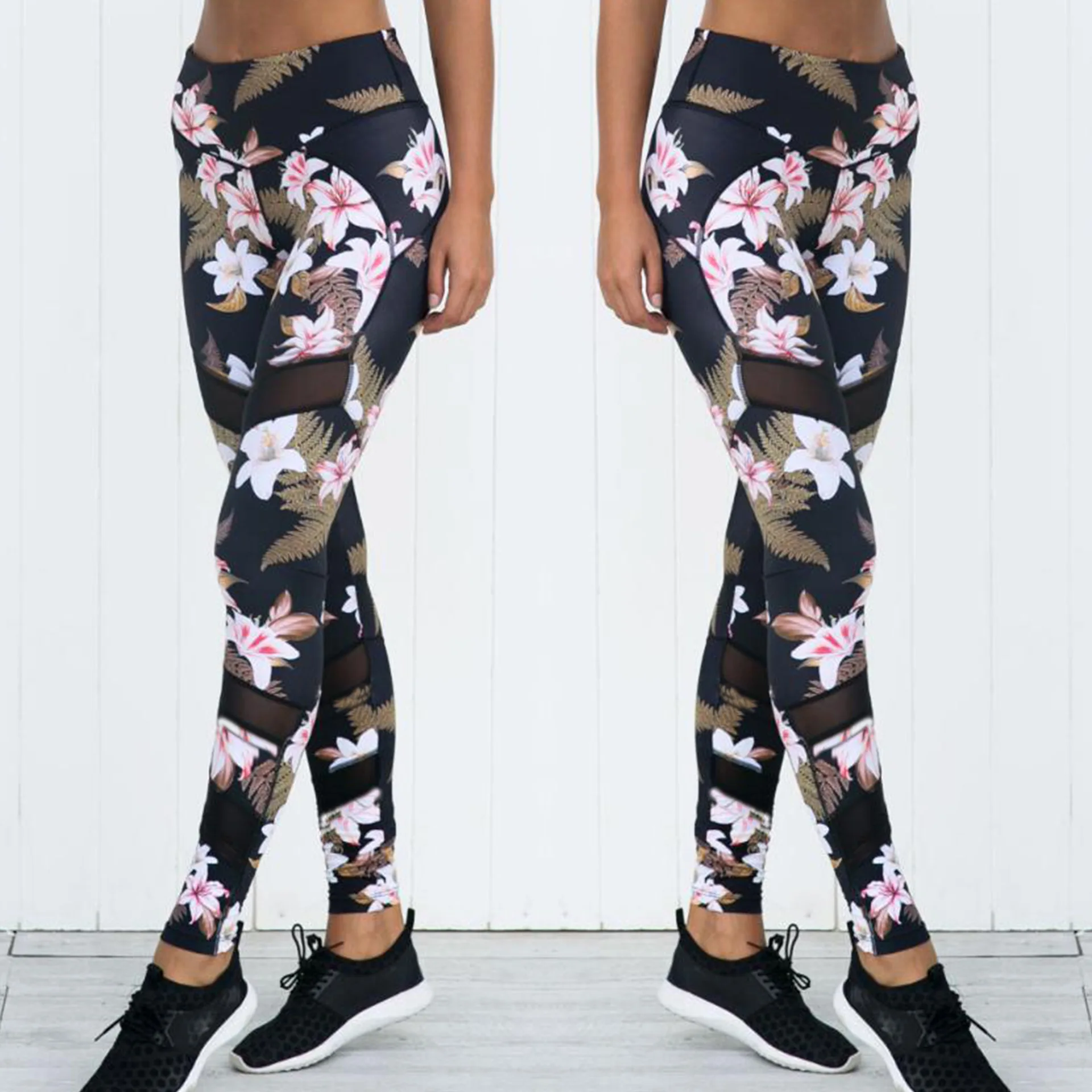 

women sweatpants high waist printed mesh elastic yoga pants leggings tights running jogger fitness gym workout pants trousers