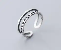 Ретро тайский серебро 100% Аутентичные REAL.925 ювелирные украшения двойные ряды цепи кольцо GTLJ1515