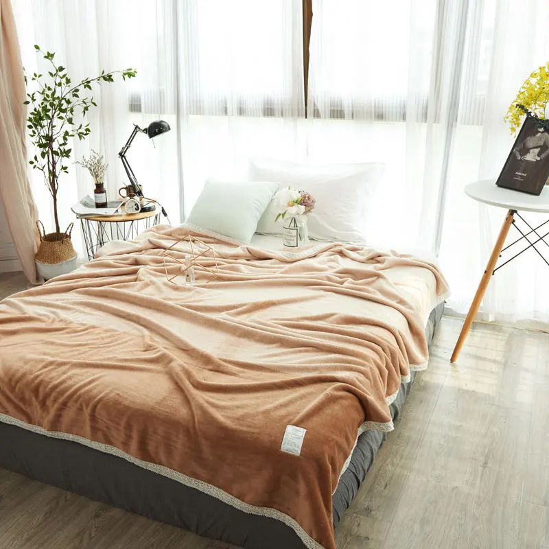 

European Sub-Grid Color Tarnish Cotton Felt Bedding Blanket Lace For Beds Fleece Warm Winter Sleeping Sofa Blanket 180x220cm